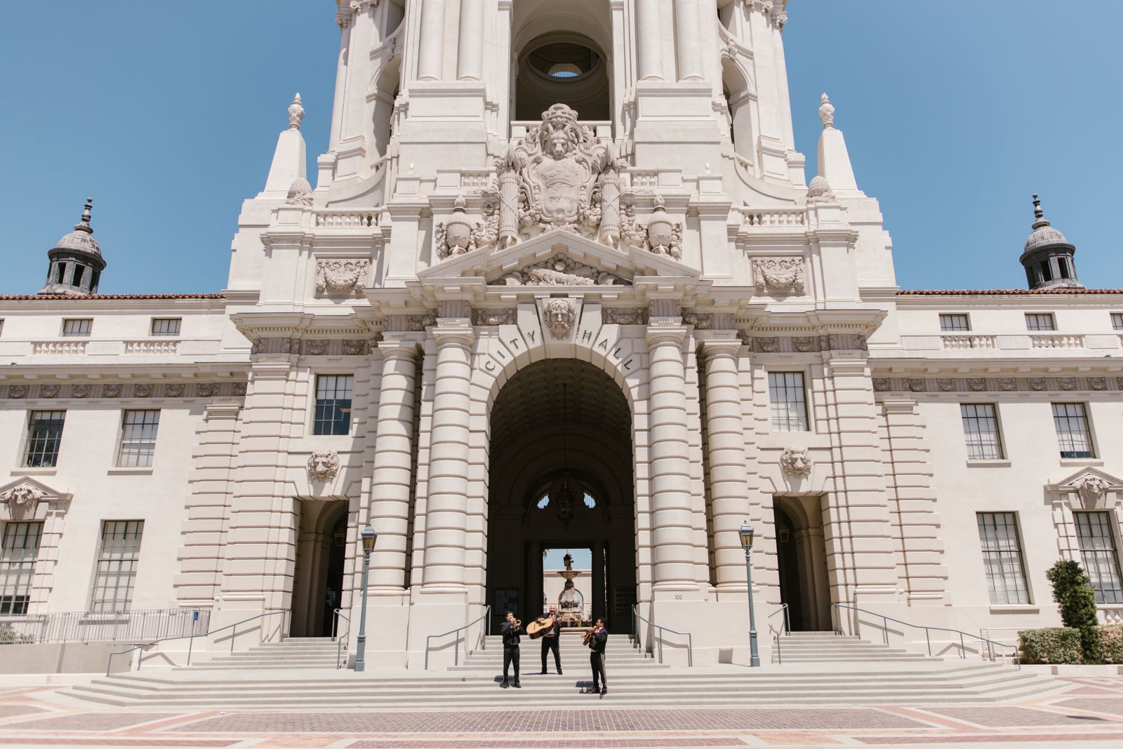 Mariachi band performing outside Pasadena City Hall